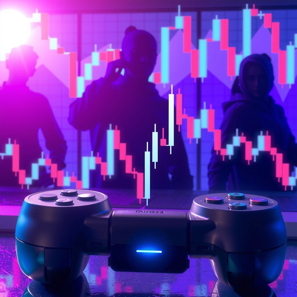 Gráficos de velas japonesas flotando en un entorno de gaming